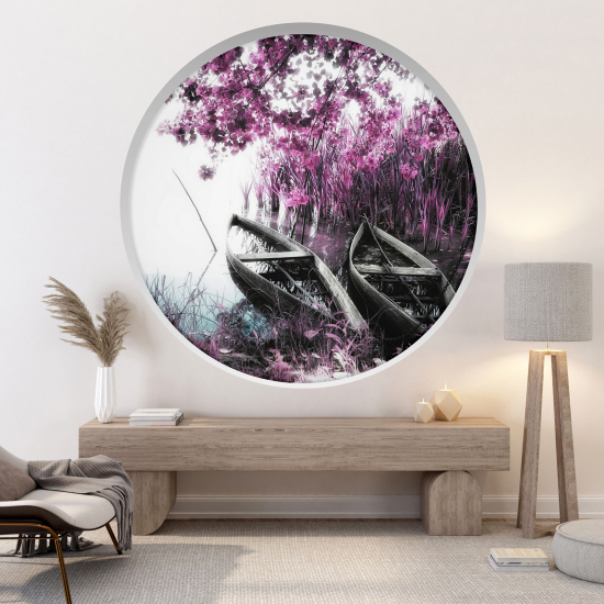 Optical Illusions Round Arch Wall Sticker - Boats on the lake