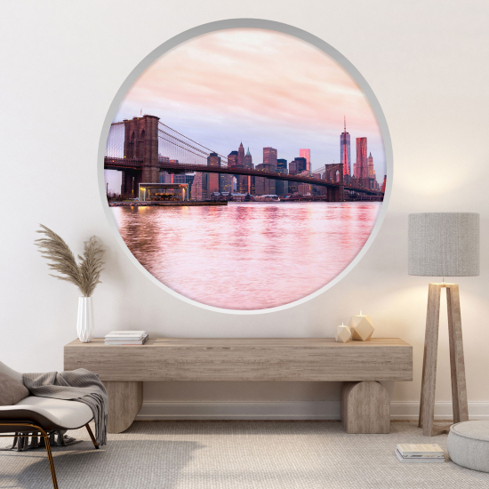 Optical Illusions Round Arch Wall Sticker - Brooklyn Bridge New York