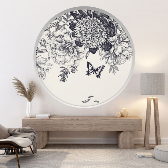 Optical Illusions Round Arch Wall Sticker - Butterfly flowers