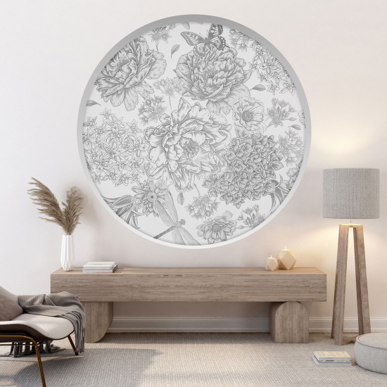 Optical Illusions Round Arch Wall Sticker - Butterfly Flowers