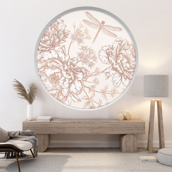 Optical Illusions Round Arch Wall Sticker - Dragonfly flowers