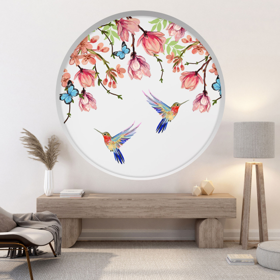 Optical Illusions Round Arch Wall Sticker - Flowers birds