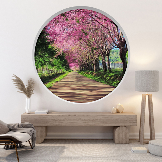 Optical Illusions Round Arch Wall Sticker - Flowery Wood Path