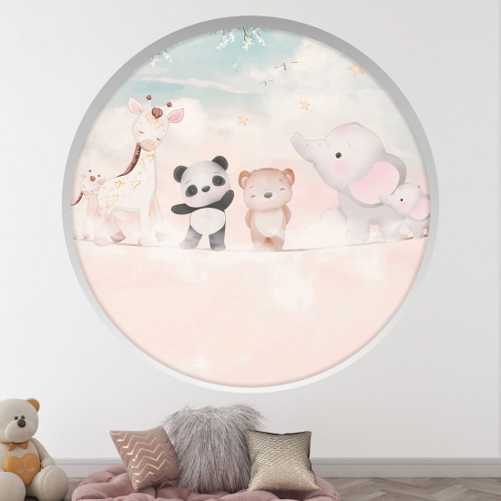 Optical Illusions Round Arch Wall Sticker for Kids- Animals