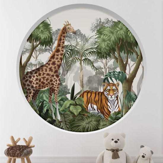 Optical Illusions Round Arch Wall Sticker for Kids- Animals in the Jungle