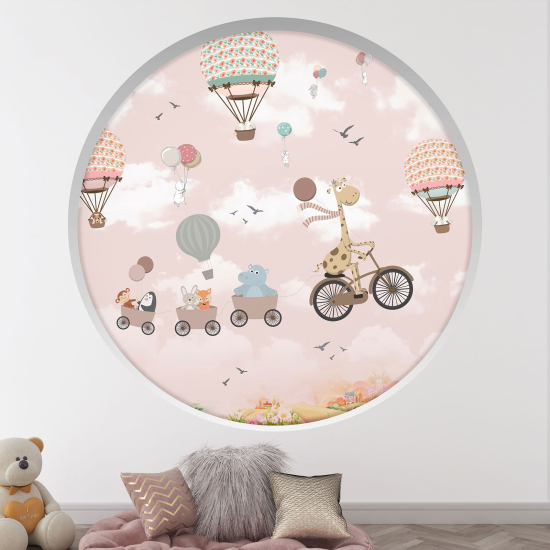 Optical Illusions Round Arch Wall Sticker for Kids- Animals in the Sky