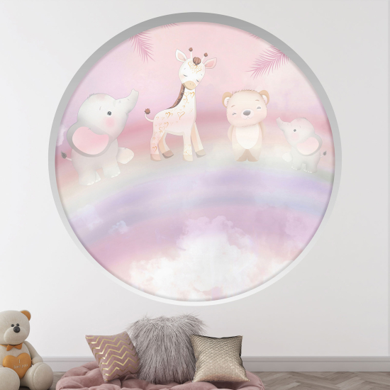 Optical Illusions Round Arch Wall Sticker for Kids- Animals in the Sky