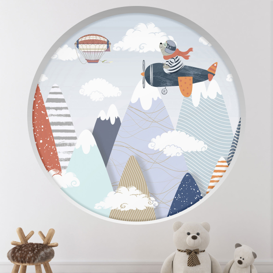 Optical Illusions Round Arch Wall Sticker for Kids- Aviator Bear