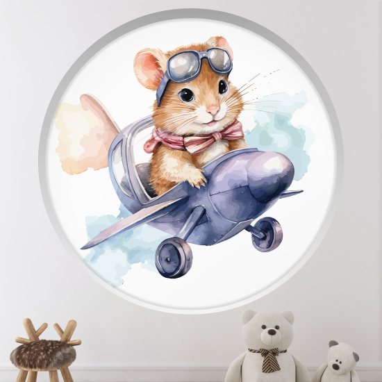 Optical Illusions Round Arch Wall Sticker for Kids- Aviator mouse