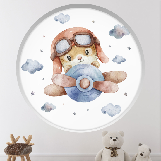 Optical Illusions Round Arch Wall Sticker for Kids- Aviator Rabbit