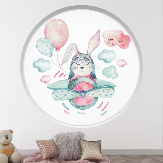 Optical Illusions Round Arch Wall Sticker for Kids- Aviator Rabbit