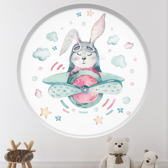 Optical Illusions Round Arch Wall Sticker for Kids- Aviator Rabbit