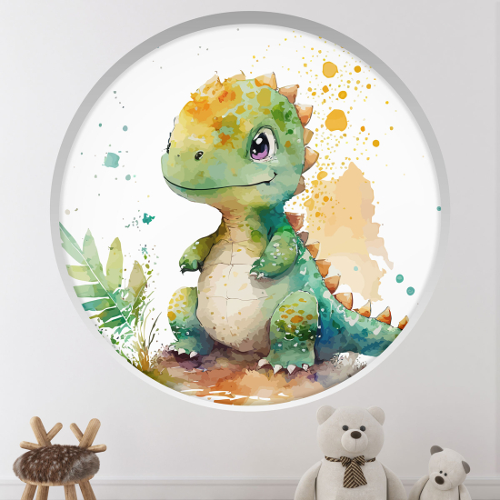 Optical Illusions Round Arch Wall Sticker for Kids- Baby dinosaur