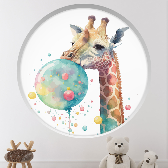 Optical Illusions Round Arch Wall Sticker for Kids- Balloon giraffe