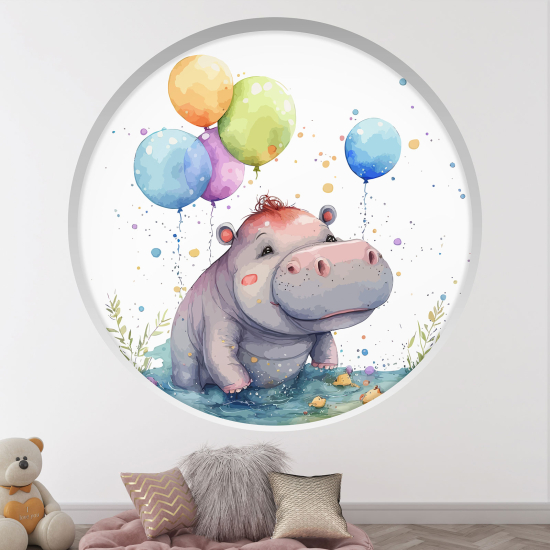 Optical Illusions Round Arch Wall Sticker for Kids- Balloon Hippopotamus