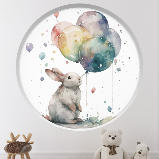 Optical Illusions Round Arch Wall Sticker for Kids- Balloon Rabbit