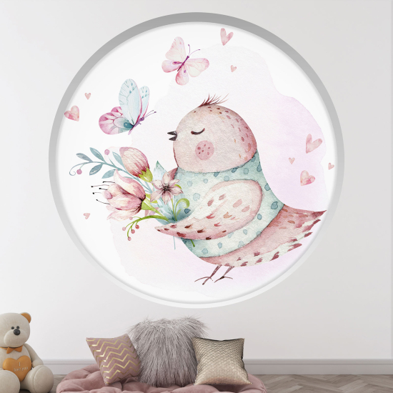 Optical Illusions Round Arch Wall Sticker for Kids- Bird