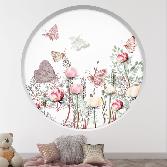 Optical Illusions Round Arch Wall Sticker for Kids- Butterfly flowers