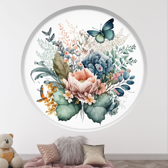 Optical Illusions Round Arch Wall Sticker for Kids- Butterfly flowers