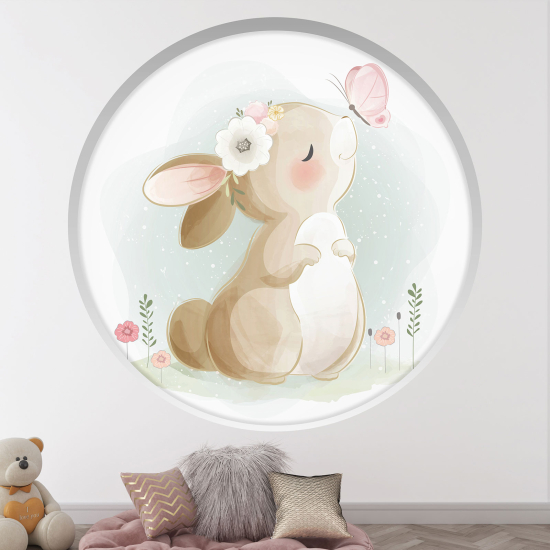 Optical Illusions Round Arch Wall Sticker for Kids- Butterfly rabbit