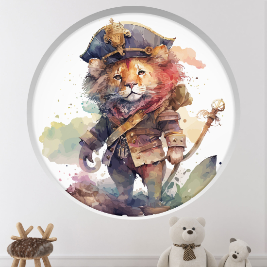 Optical Illusions Round Arch Wall Sticker for Kids- Captain Lion