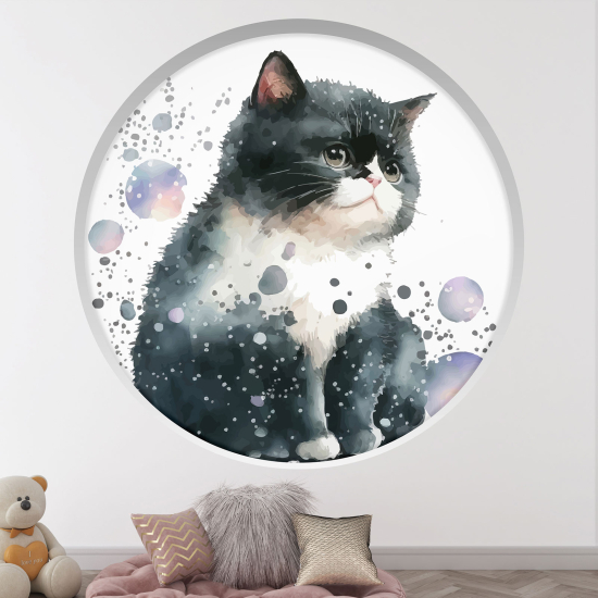 Optical Illusions Round Arch Wall Sticker for Kids- Cat