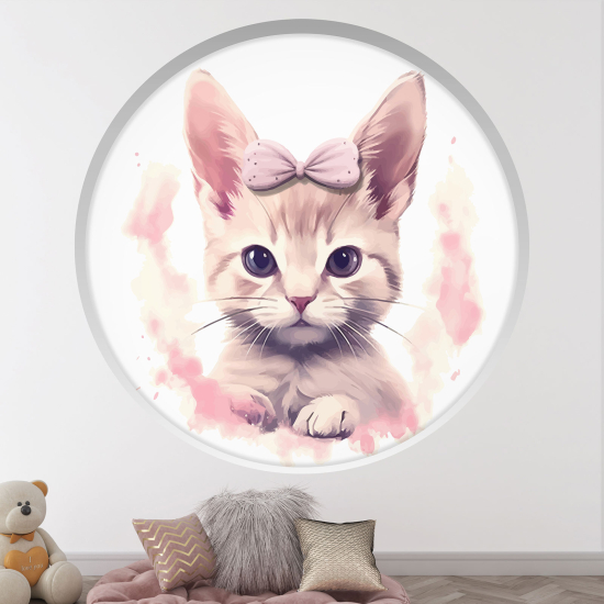 Optical Illusions Round Arch Wall Sticker for Kids- Cat