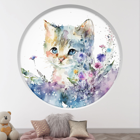 Optical Illusions Round Arch Wall Sticker for Kids- Cat