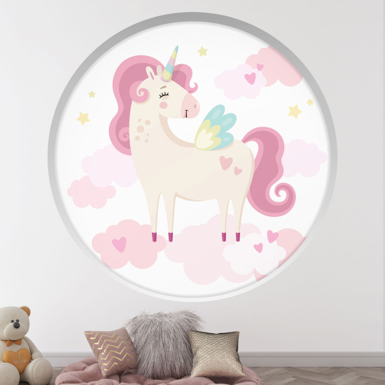 Optical Illusions Round Arch Wall Sticker for Kids- Cloud unicorn