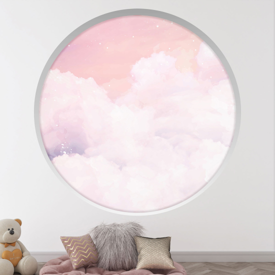 Optical Illusions Round Arch Wall Sticker for Kids- Clouds