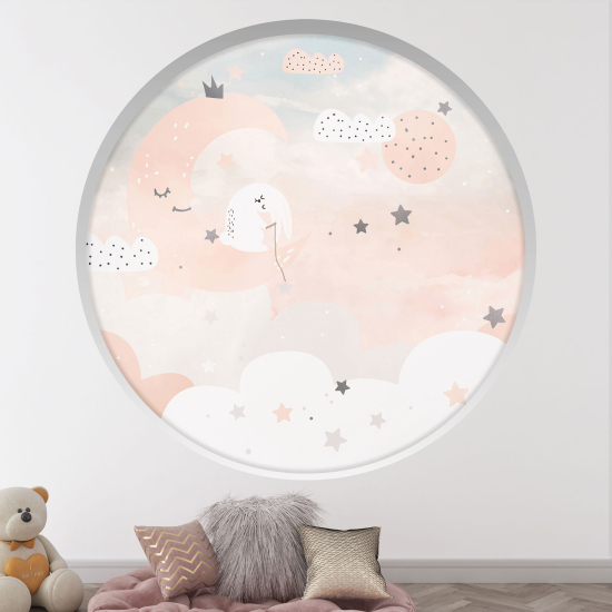 Optical Illusions Round Arch Wall Sticker for Kids- Clouds