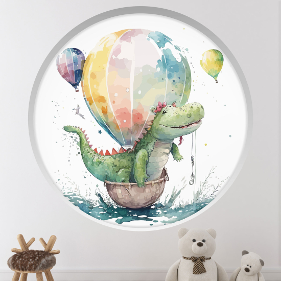 Optical Illusions Round Arch Wall Sticker for Kids- Crocodile balloons