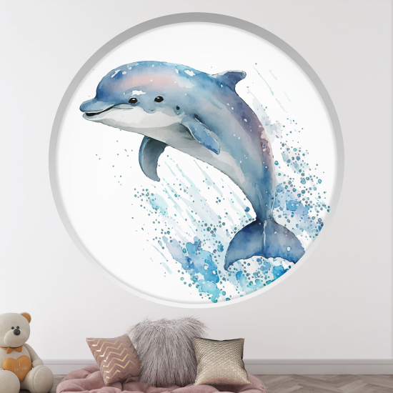 Optical Illusions Round Arch Wall Sticker for Kids- Dolphin