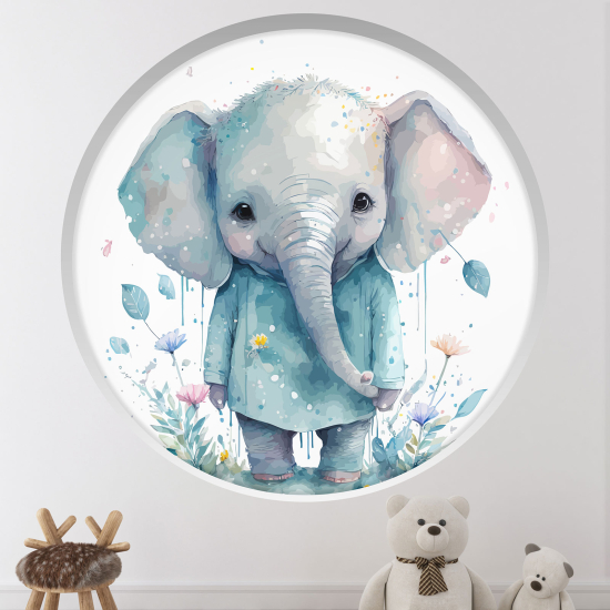 Optical Illusions Round Arch Wall Sticker for Kids- Elephant