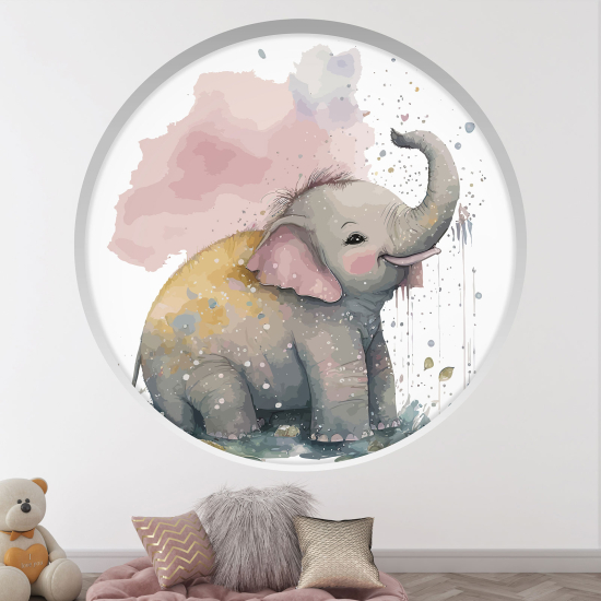 Optical Illusions Round Arch Wall Sticker for Kids- Elephant