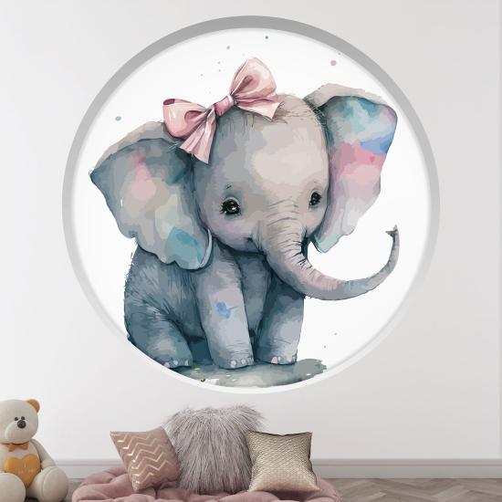 Optical Illusions Round Arch Wall Sticker for Kids- Elephant