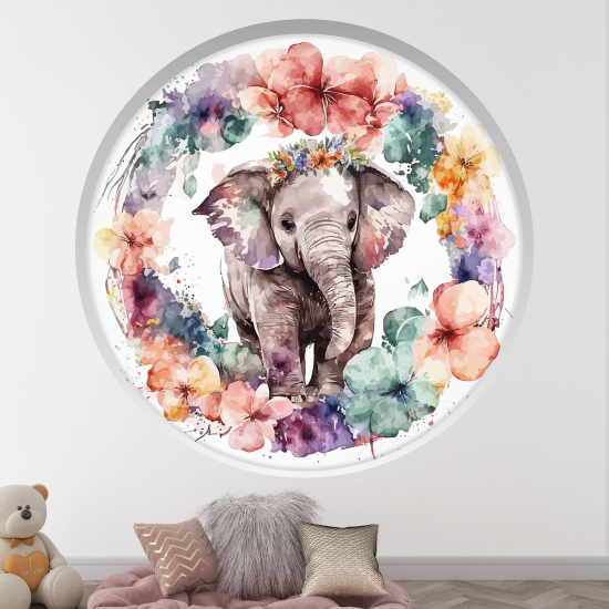 Optical Illusions Round Arch Wall Sticker for Kids- Elephant