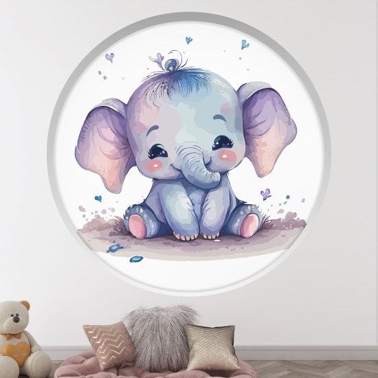 Optical Illusions Round Arch Wall Sticker for Kids- Elephant