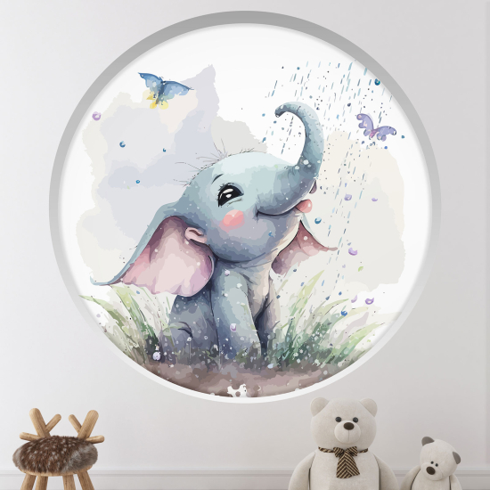 Optical Illusions Round Arch Wall Sticker for Kids- Elephant