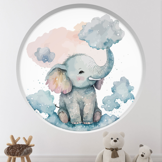 Optical Illusions Round Arch Wall Sticker for Kids- Elephant in the clouds