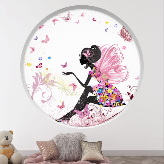 Optical Illusions Round Arch Wall Sticker for Kids- Fairy butterflies