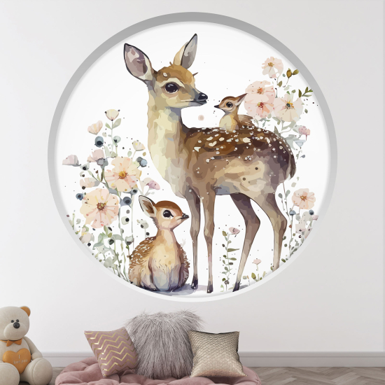 Optical Illusions Round Arch Wall Sticker for Kids- Fawn and her young