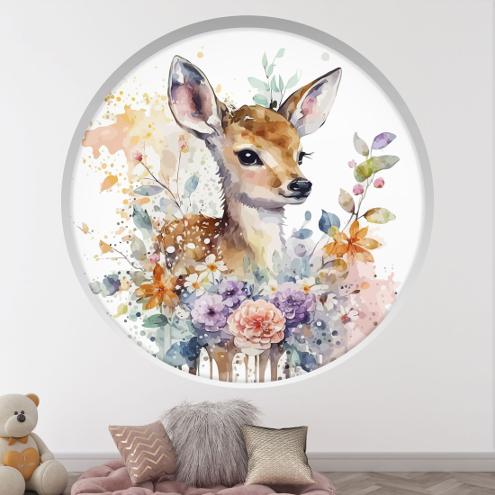 Optical Illusions Round Arch Wall Sticker for Kids- Fawn flowers