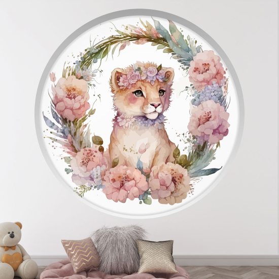 Optical Illusions Round Arch Wall Sticker for Kids- Floral Lion