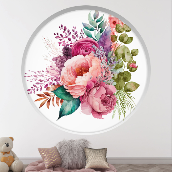 Optical Illusions Round Arch Wall Sticker for Kids- Flower bouquet