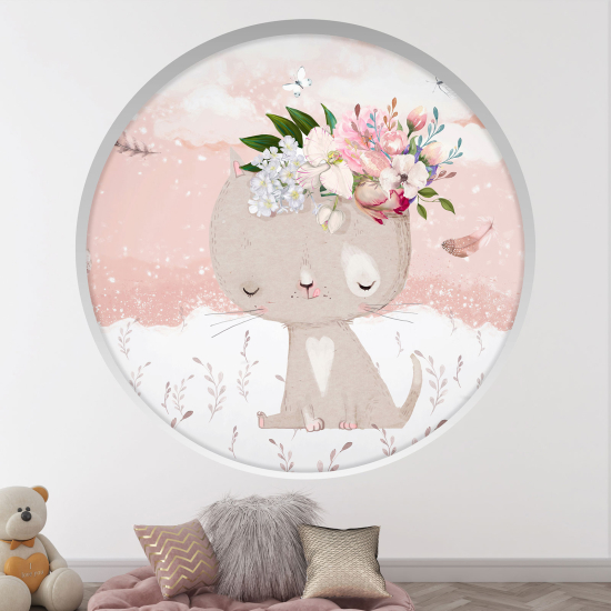 Optical Illusions Round Arch Wall Sticker for Kids- Flower cats