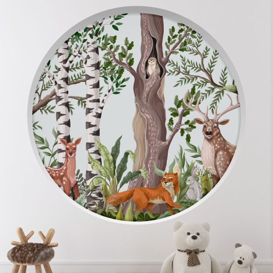 Optical Illusions Round Arch Wall Sticker for Kids- Forest Animals