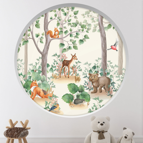 Optical Illusions Round Arch Wall Sticker for Kids- Forest Animals