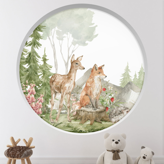 Optical Illusions Round Arch Wall Sticker for Kids- Forest Animals