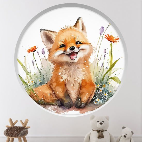 Optical Illusions Round Arch Wall Sticker for Kids- Fox